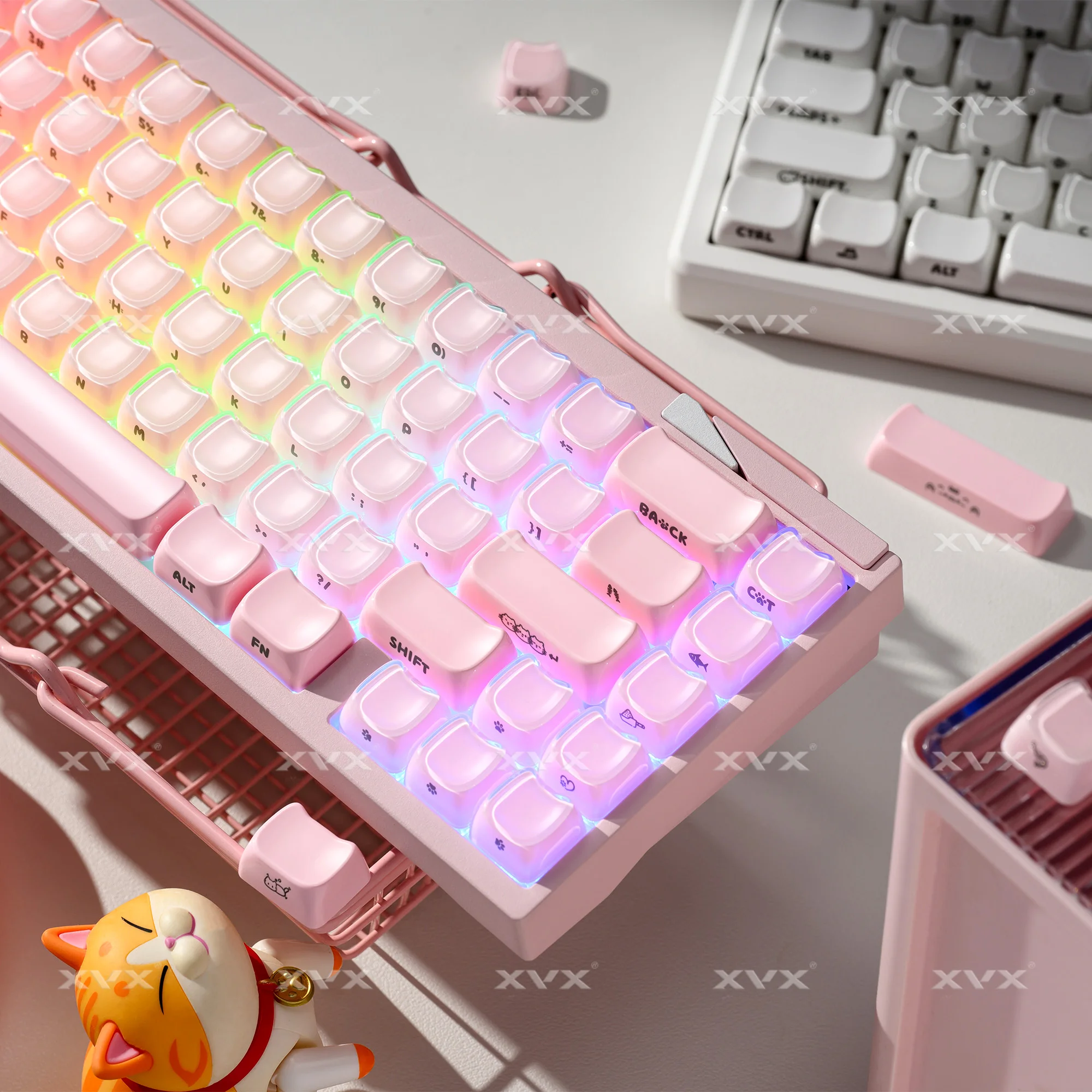 XVX Jelly Side Keycaps Cute Korean Crystal Pink Keycap MAO Profile for Cherry MX 61 68 104 Mechanical Keyboard Kitty Cat 119 Key view 4