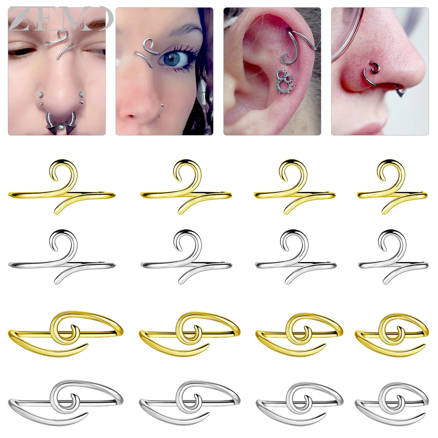 ZEMO 1 PC 16G 925 Sterling Silver Eyebrow Rings Women Men Nose Ring Flexible Ear Tragus Conch Eyebrow Piercings Jewelry 10-16MM