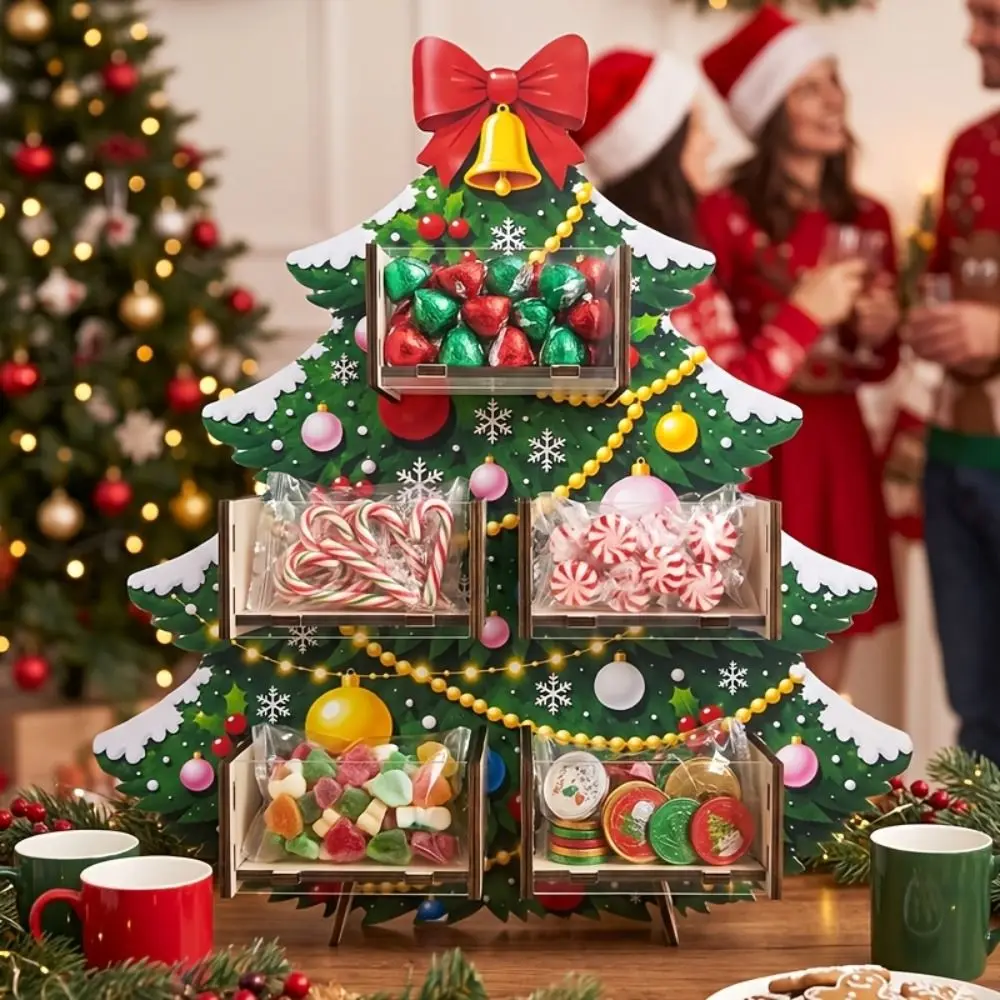 Xmas Tree Christmas Candy Display Rack Snowflake Wooden Storage Rack Decoration Santa Claus Desktop Ornament Christmas Party