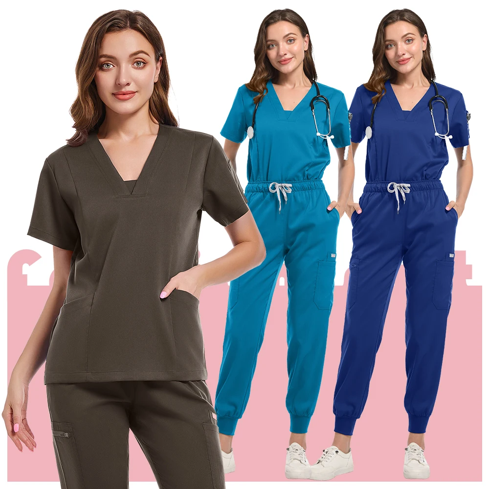 High Quality Soft Elastic Fabric Medical Scrub Sets Blouse and Pants Beauty Salons Dental Hospitals Nurse Vet Working Clothes