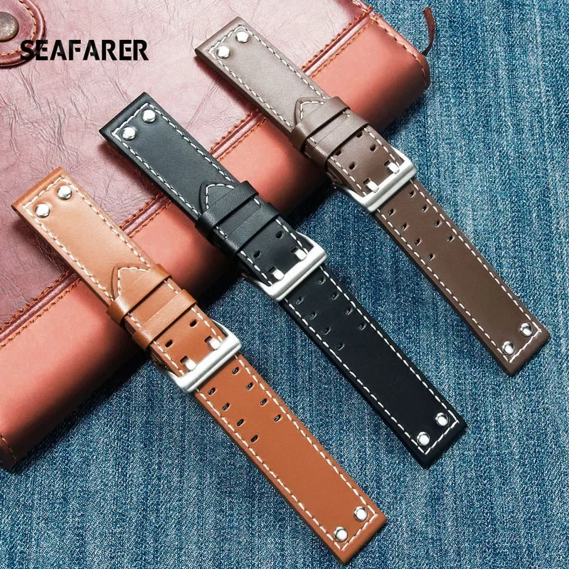 Genuine leather watchband 20mm 22mm for Hamilton brand watch straps black khaki brown with stainless steel buckle