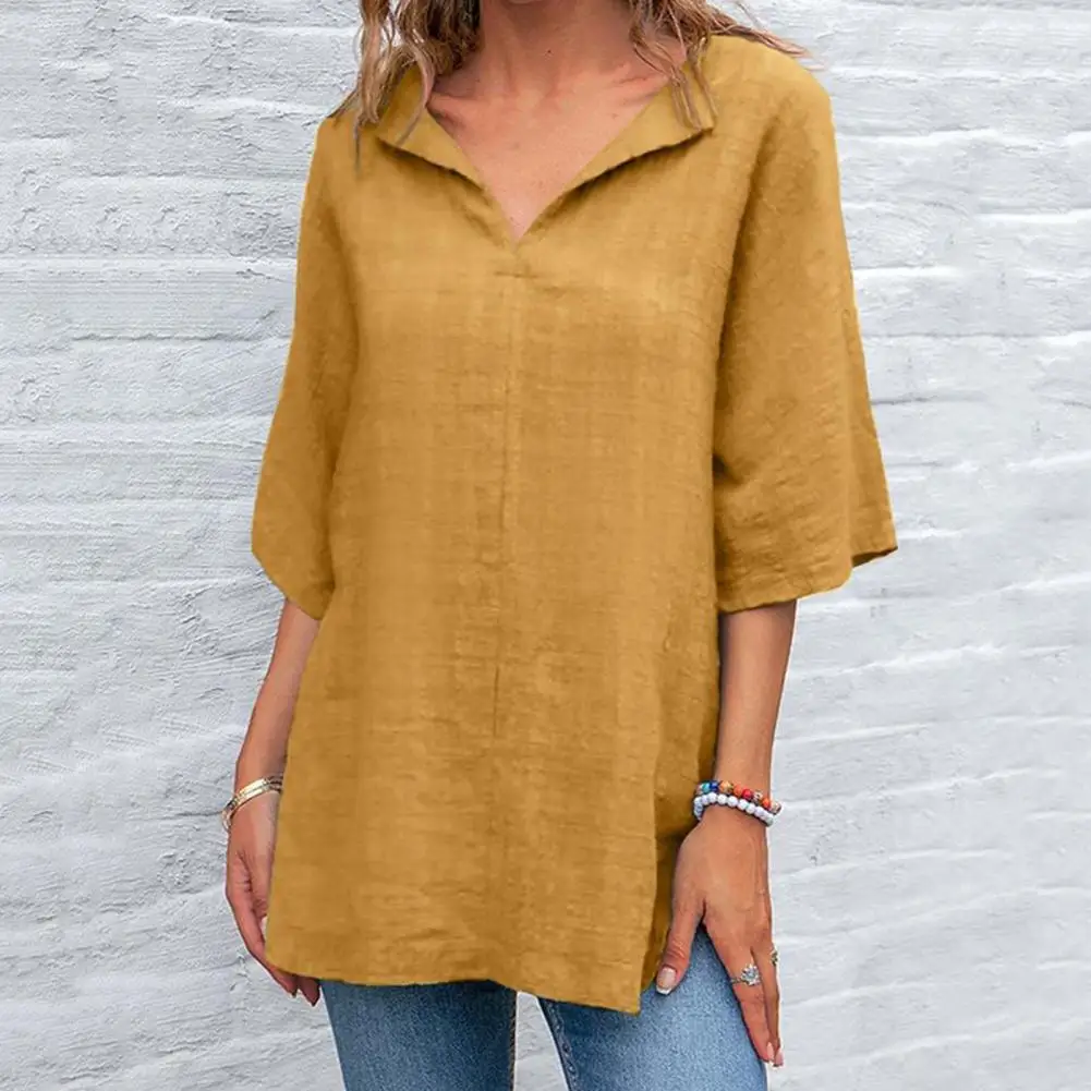 Blouse For Women Large Size Solid Color V Neck Shirts Short Sleeve Tee Blouse Summer Loose Tunic Tops Blusas Blouses