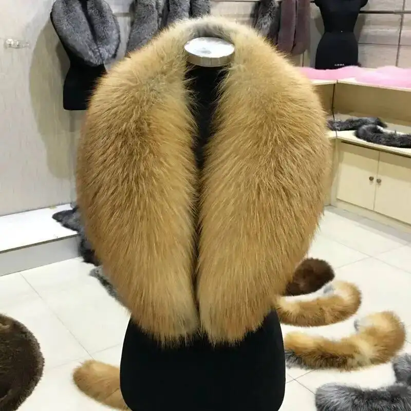 

Winter Women Silver Fox Fur Collar Red Fox Fur Scarf Real Plush Fur Scarf Coat Collar Large Size Neck Warmer Fur Shawls Scarves