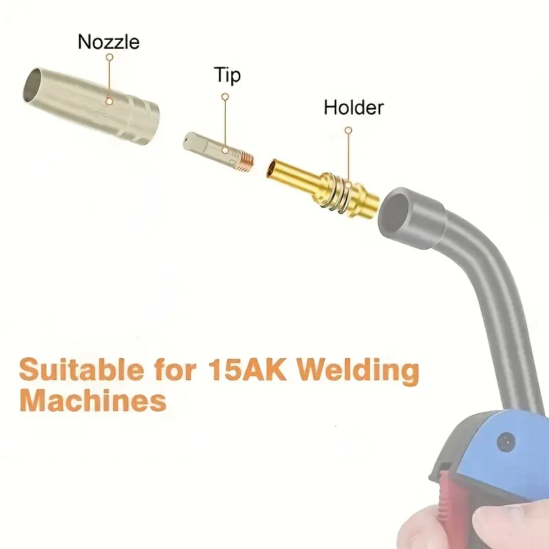 9-Piece Set of 15Ak Mig Welding Machine Ceramic Nozzles, New Type with Non-Stick Coating, Conductive Welding Tips, Welding Torch Accessories, High-Temperature Resistant Protective Sleeves, Protective Nozzles
