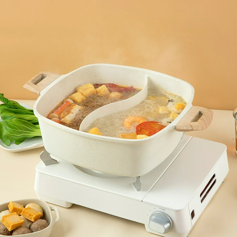 Medical Stone Non-stick Mandarin Pot Kitchen Heightened-deepen Hot Pots with Lid Large Capacity Induction Cooker Special Hotpot