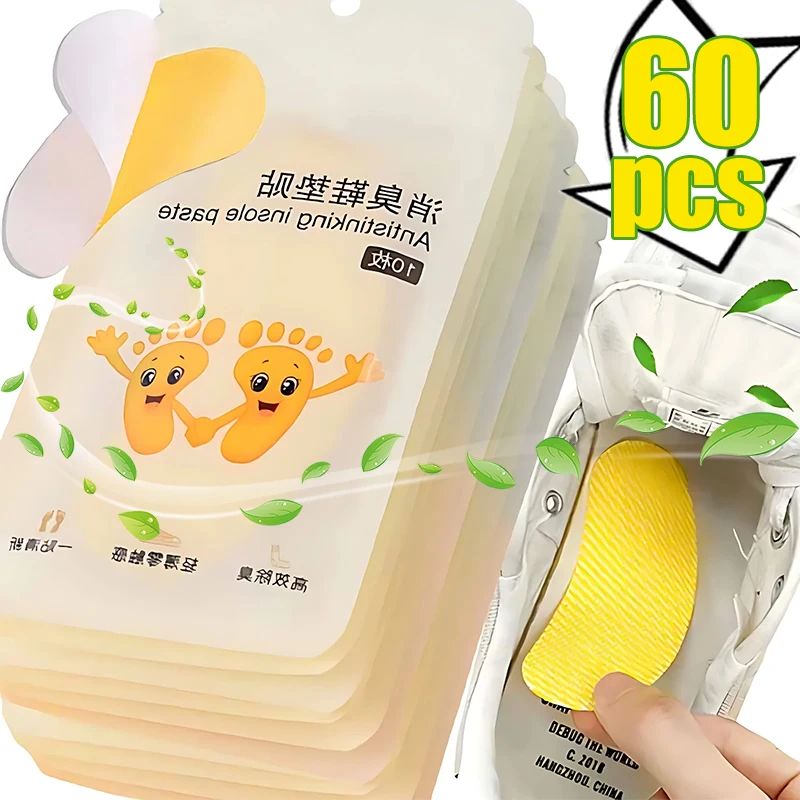 12-60pcs Shoes Odor Remover Deodorant Patch Lemon Athlete\'s Foot Soothing Insole Stickers Antibacterial Antiperspirant Foot Care