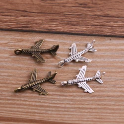 30PCS 15*22mm Airplane Plane Two Color Plated Pendants Antique Jewelry Making DIY Handmade Craft