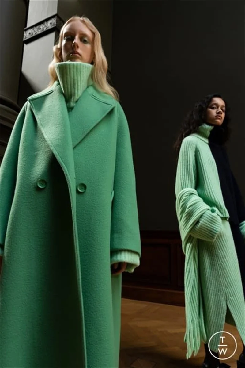 Chaqueta de traje de lana de diseñador para mujer, abrigo largo verde, gabardina gruesa holgada de invierno, chaqueta hecha a medida, vestido Formal informal de Graduación