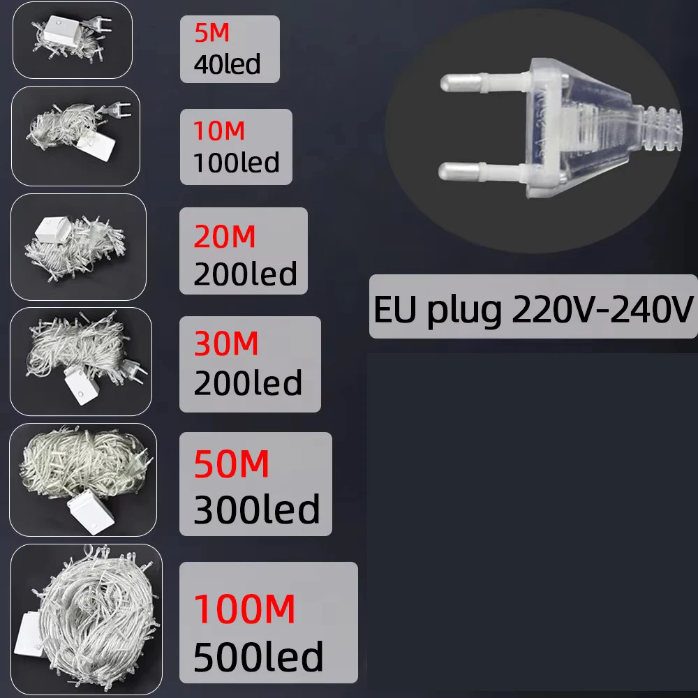 Guirnalda de luces navideñas de 10M, 20M, 30M, 50M, 100M, guirnalda de luces Led, lámpara de adorno, iluminación decorativa para exteriores para