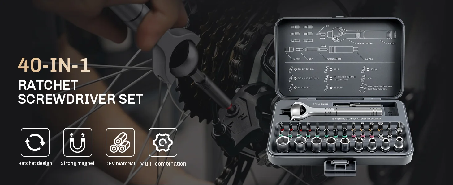 40-in-1 Multifunktions-Ratschenschraubendreher-Set mit magnetischen Bits – Mini-Reparaturwerkzeug-Set, magnetisches Werkzeugset für PC, iPhone, Heimgebrauch – Detail 1