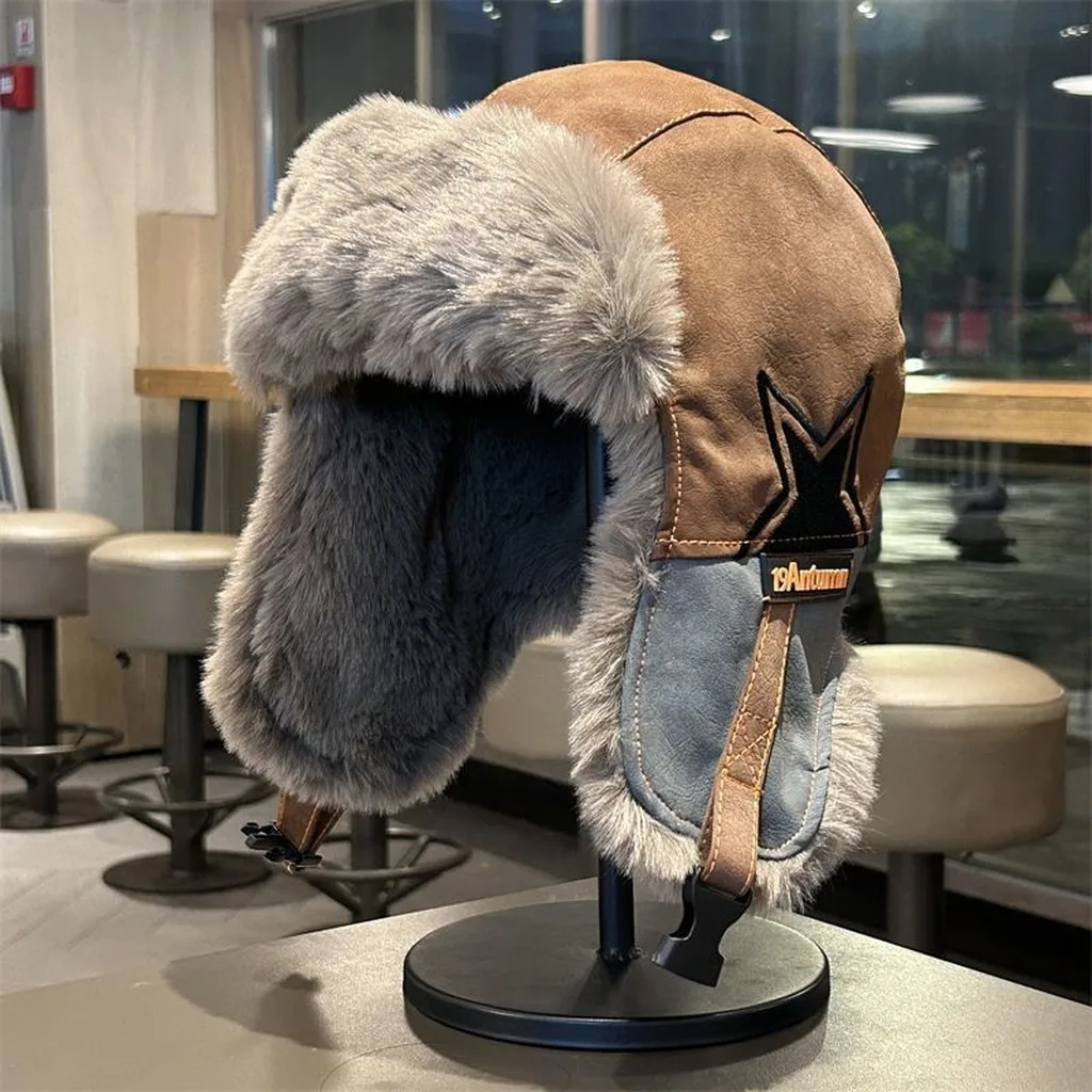 Suede Outer Fleece Lined Trapper Bomber Hat with Ear Flaps Adjustable Windproof Warm Winter Hat for Men Women