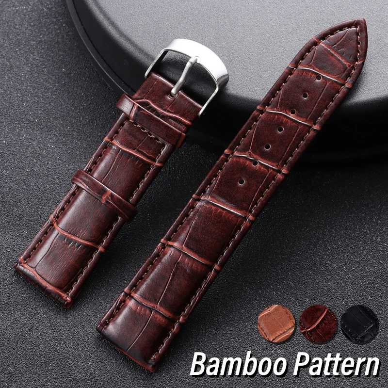 Bamboo Pattern Leather Watch Band 12mm 14mm 16mm 18mm 20mm 22mm 24mm Durable Cowhide Strap for Seiko for Omega Soft Bracelet