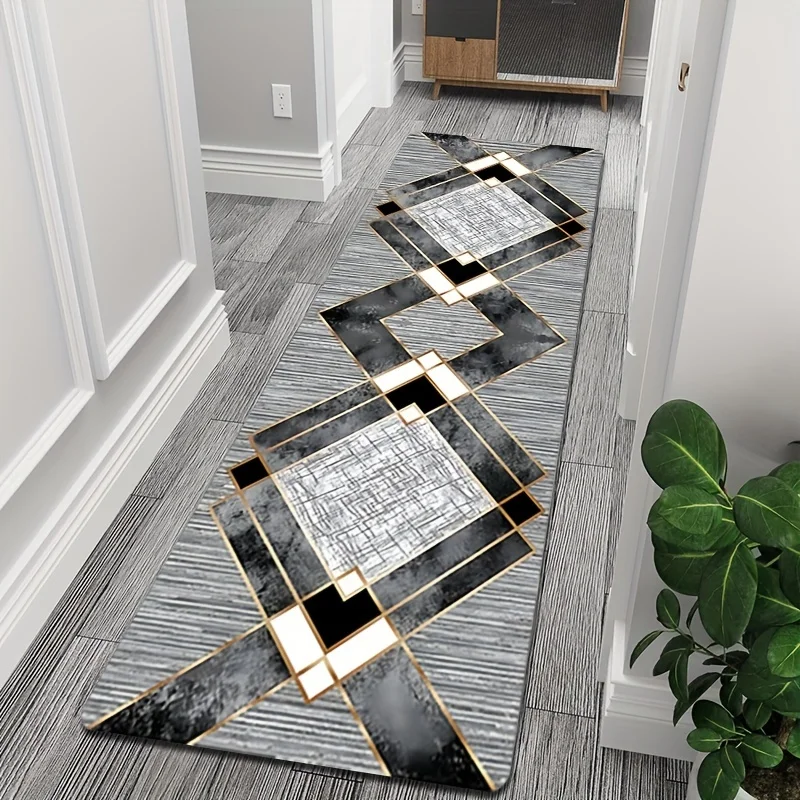 Tapete geométrico de luxo antiderrapante VIKAMA, tapete de área longa de pelúcia macia com linhas douradas para decoração de corredores e entradas