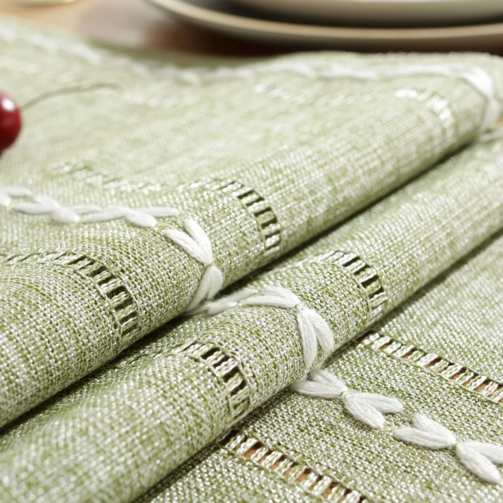 Sage Green Cotton Linen Table Runner, Farmhouse Macrame Table Runners for Dining Table Decor, Wedding, Party and Dresser Decor