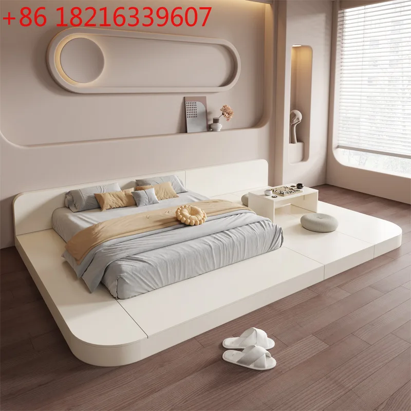 YAO Solid Wood Modern Simple Bedroom Double Tatami Floor Bed Frame Arc Floor Panel Short Bed