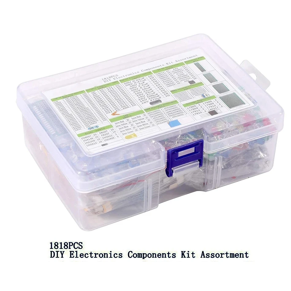 Imagem -05 - Capacitor Eletrolítico Plug-in Coleção de Caixas de Componentes Diodo Emissor de Luz Led Transistor Resistor 4w 1818 Pcs