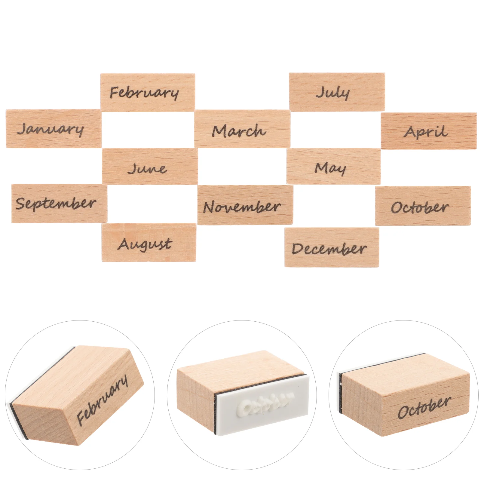 Wooden Stamp Set DIY Craft Scrapbook Seal 12 Months Stamps Monthly Planner Vintage Decor