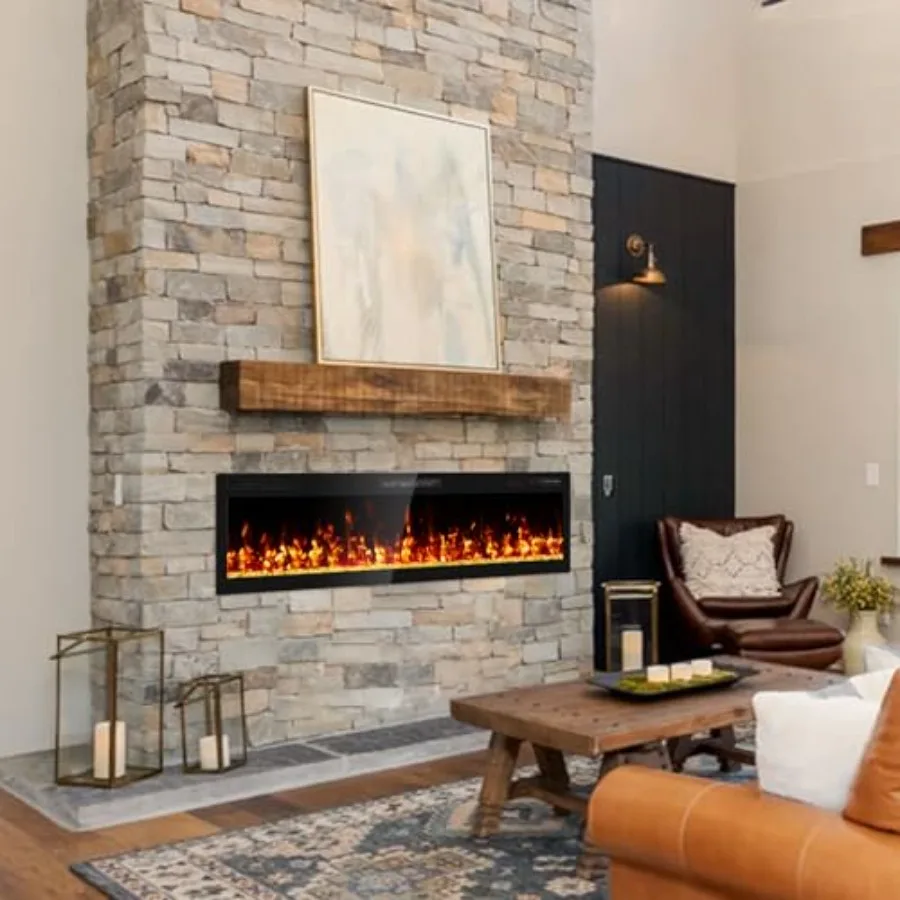 مدفأة كهربائية 60 بوصة، سخان مدفأة خطي فائق النحافة مثبت على الحائط مع كريستال بسعة تسخين 750 1500 وات