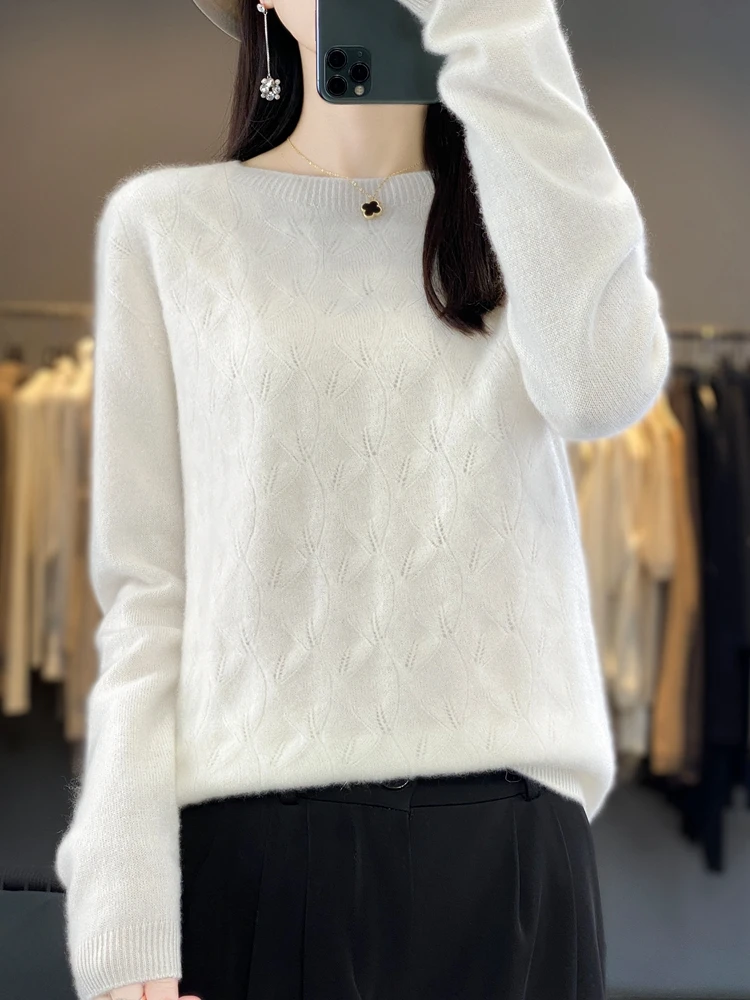 Sweater lengan panjang, atasan Mode Korea, Sweater dasar kasmir, Jumper wol Merino 100%, Pullover Solid leher O, Sweater musim dingin musim gugur