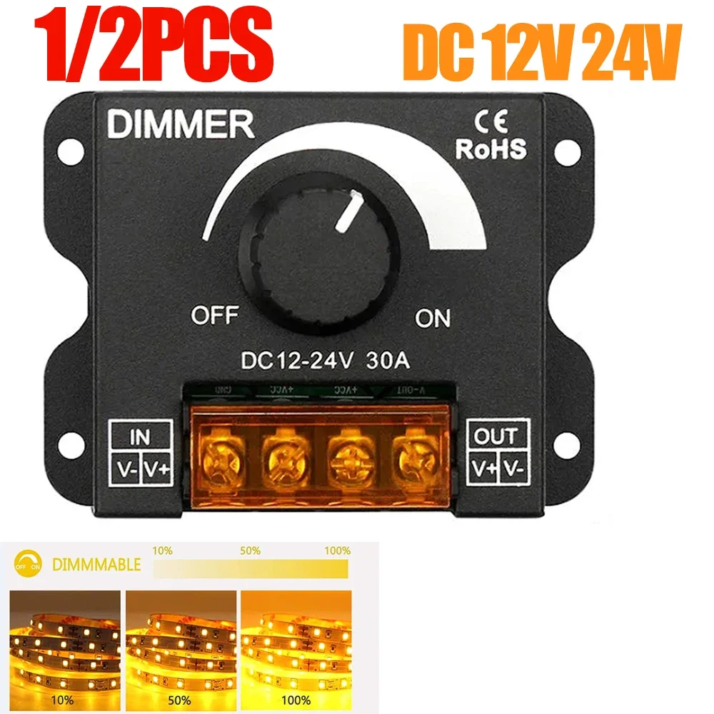 DC 12V 24V przełącznik LED ze ściemniaczem 1/2pcs 30A Regulator napięcia Regulator do lampki LED przyciemnianie LED ściemniacze