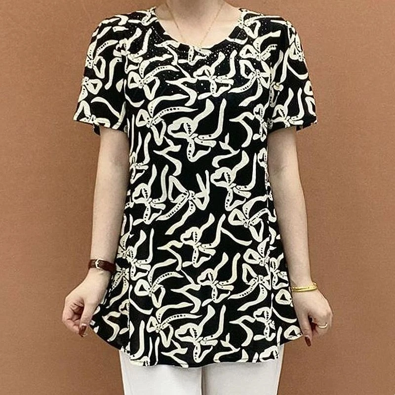 

Women's Thin Summer New Round Neck Short Sleeve T-shirt Loose Belly Cover Top