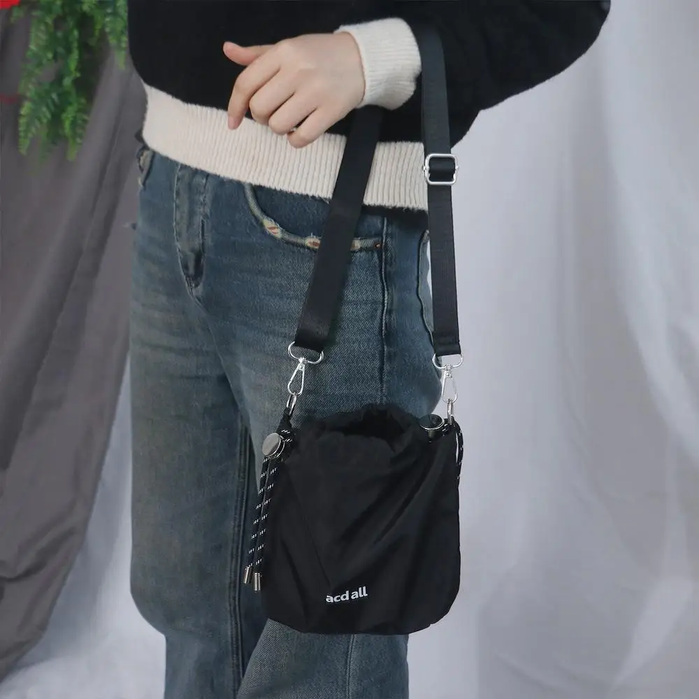 Simple Korean Style Black Drawstring Bucket Bag Portable Nylon INS Shoulder Bag Luxury Fashion Crossbody Bags Storage Bag