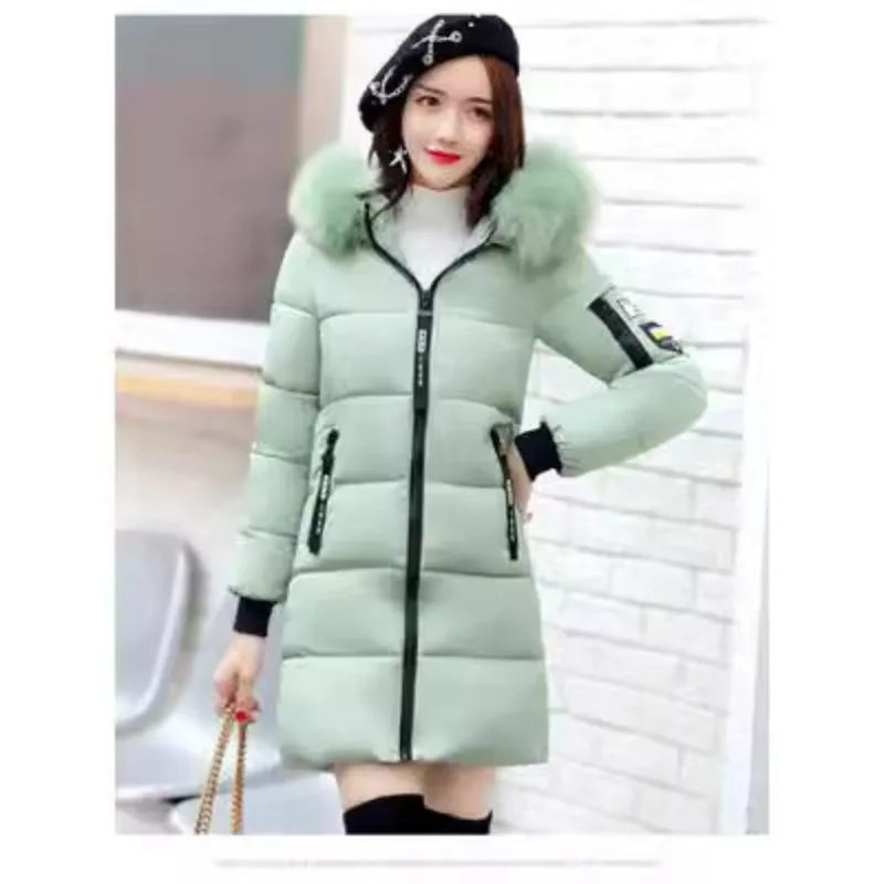 Women's Autumn Winter Tops Jacket Cotton Coat Mid-length Hooded Zipper Fur Collar Warm Simple Advanced Casual Soft Brand Fashion