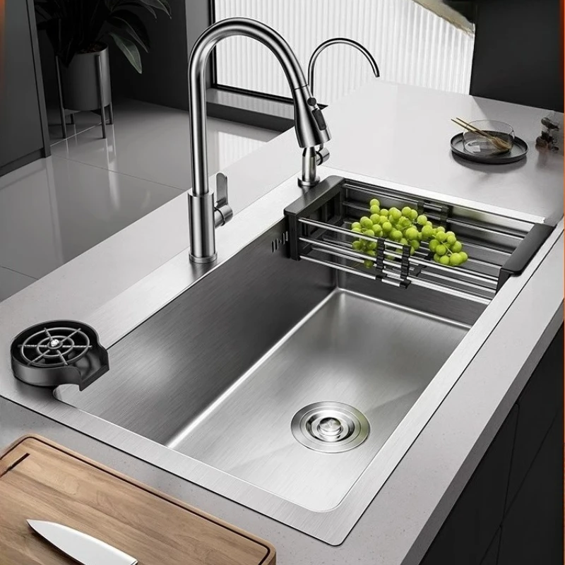 

Кухонная мойка из нержавеющей стали 304, утолщенная большая одинарная чаша, ручная работа, мойка для овощей, сверхмощная мойка для мытья посуды