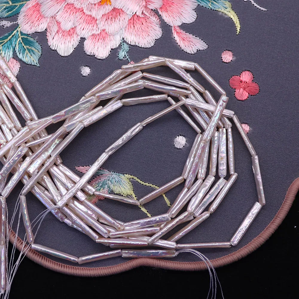 Natural Freshwater Pearl Long Strip Shape Beads White Smooth Pearl Straight Holes Loose Bead Jewelry Accessory 1 Strand Supply