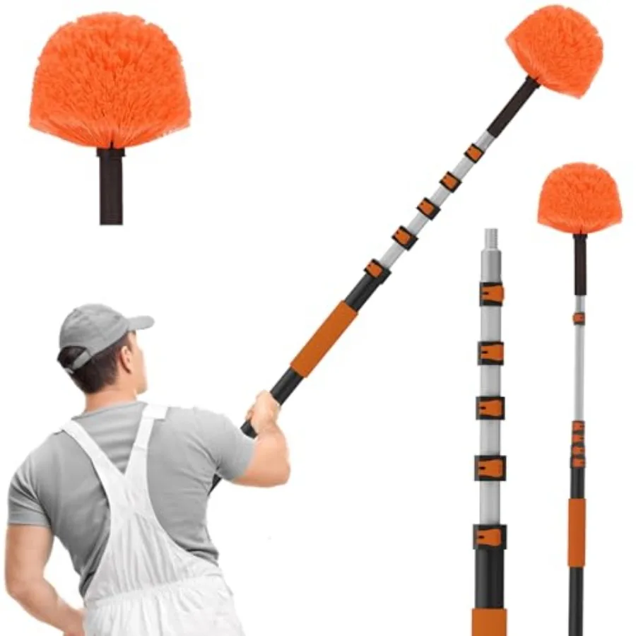 

30Feet Reach Cobweb Duster with Extension Pole High Ceiling Long Duster with 5- Telescoping Pole Spider Web Brush for Indoor Ou
