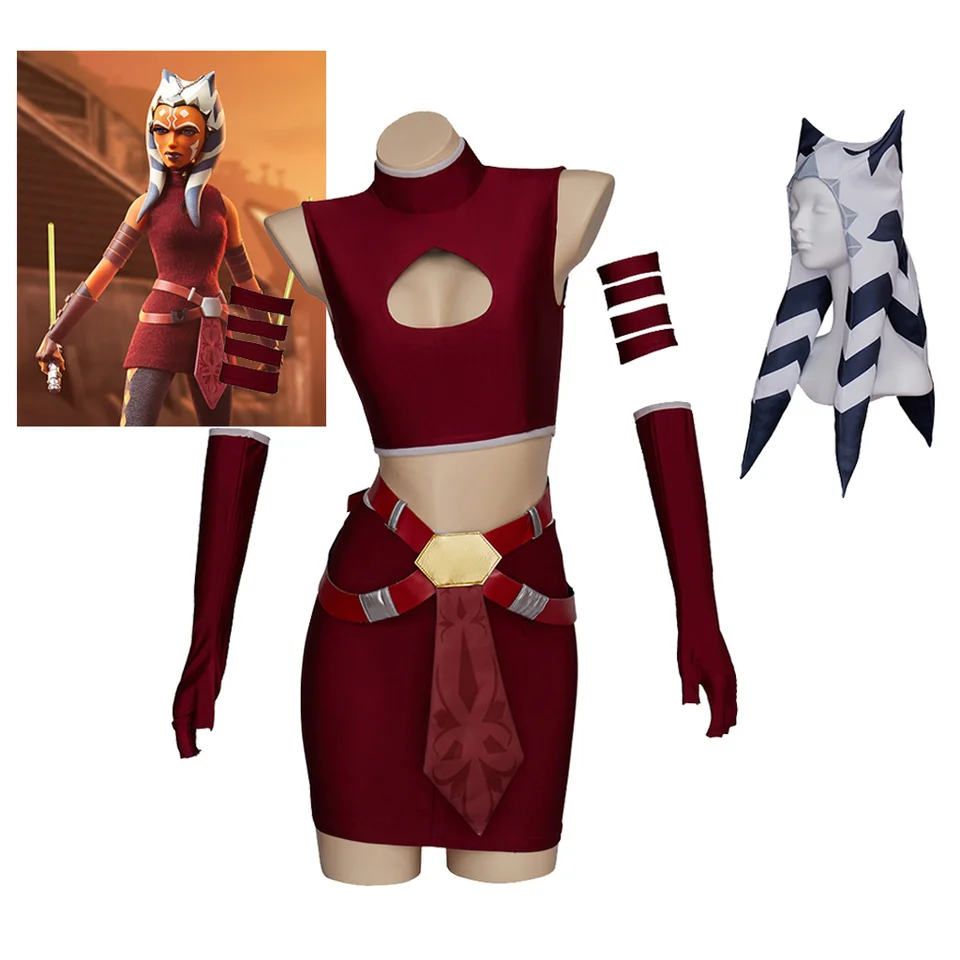 ahsoka red dress Ahsoka Cosplay Costume Red Uniform with Hat Adult Woman Ahsoka Red battle suit Halloween Costumes