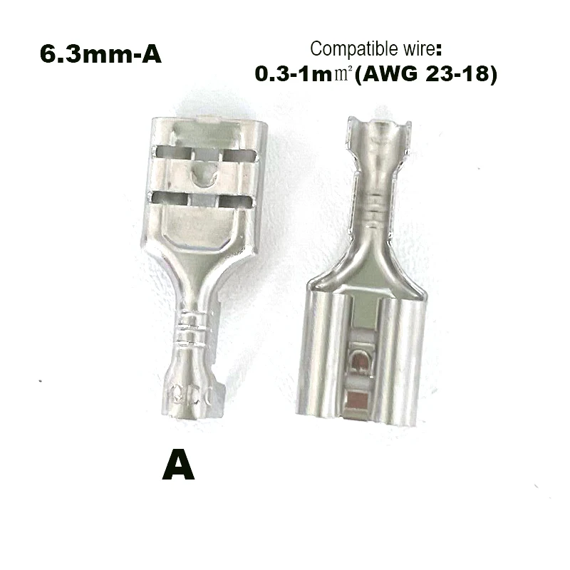 50/100/200/500 Pcs DJ622-D6.3B /A/B/C/D 0.3-4mm2 Quick Splice 6.3mm Female Wire Spade Connector 6.3 Wire Crimp Terminal