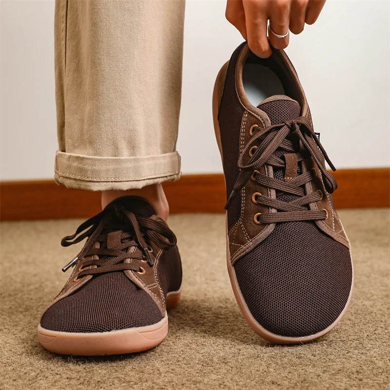 

Мужские туфли унисекс с широким носком, повседневная обувь с дышащей сеткой босиком, мягкие кроссовки на плоской подошве со шнуровкой и нулевой подошвой, широкие кроссовки для мужчин 37-48