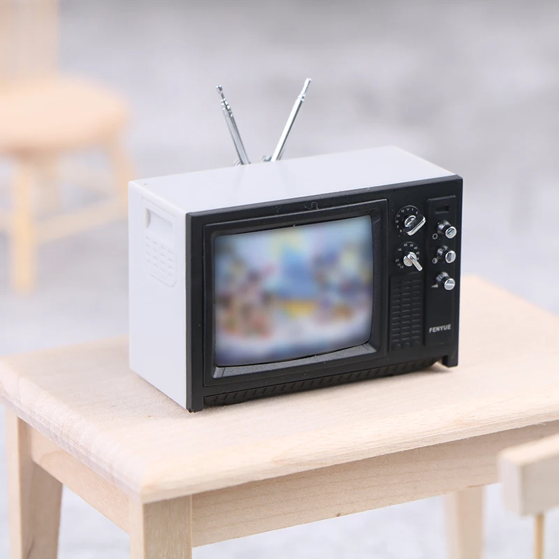 1:12 Doll House Vintage TV Simulation Miniature Furniture Dollhouse Living Room Decor Television DIY Dolls House Accessories