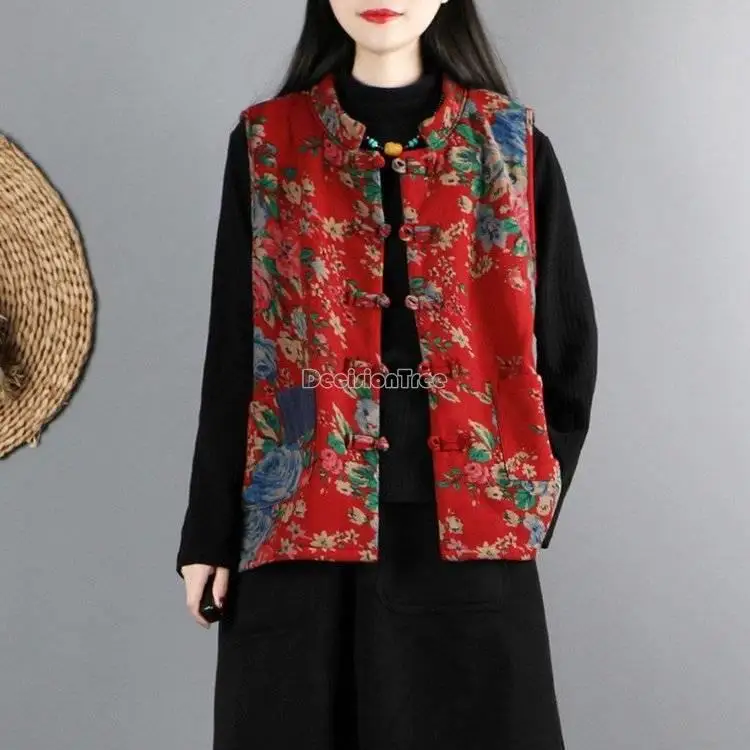 2024 chinese national style hanfu top padded jacket women elegant hanfu top oriental style vintage spring vestival red vest a772