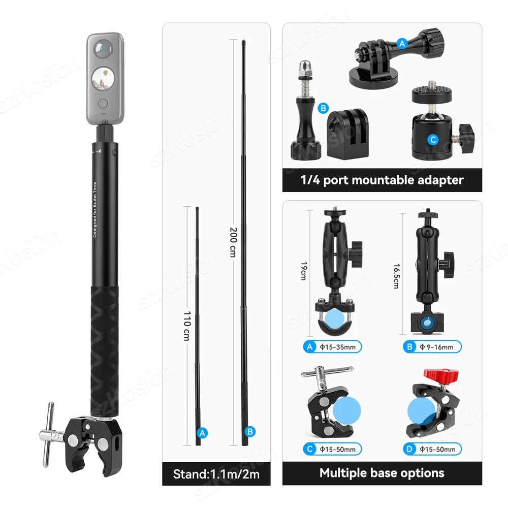 For Insta360 X3 X4 Bicycle Motorcycle Mount Invisible Selfie Stick for GoPro 13 12 11 10 Action Camera Holder Handlebar Bracket