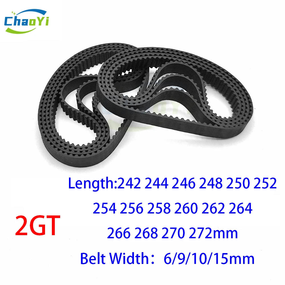 2GT Rubber Timing Belt Pitch Length 242 244 246 248 250 252 254 256 258 260 262 264 266 268 270 272mm Width 6/9/10/15mm GT2 Belt