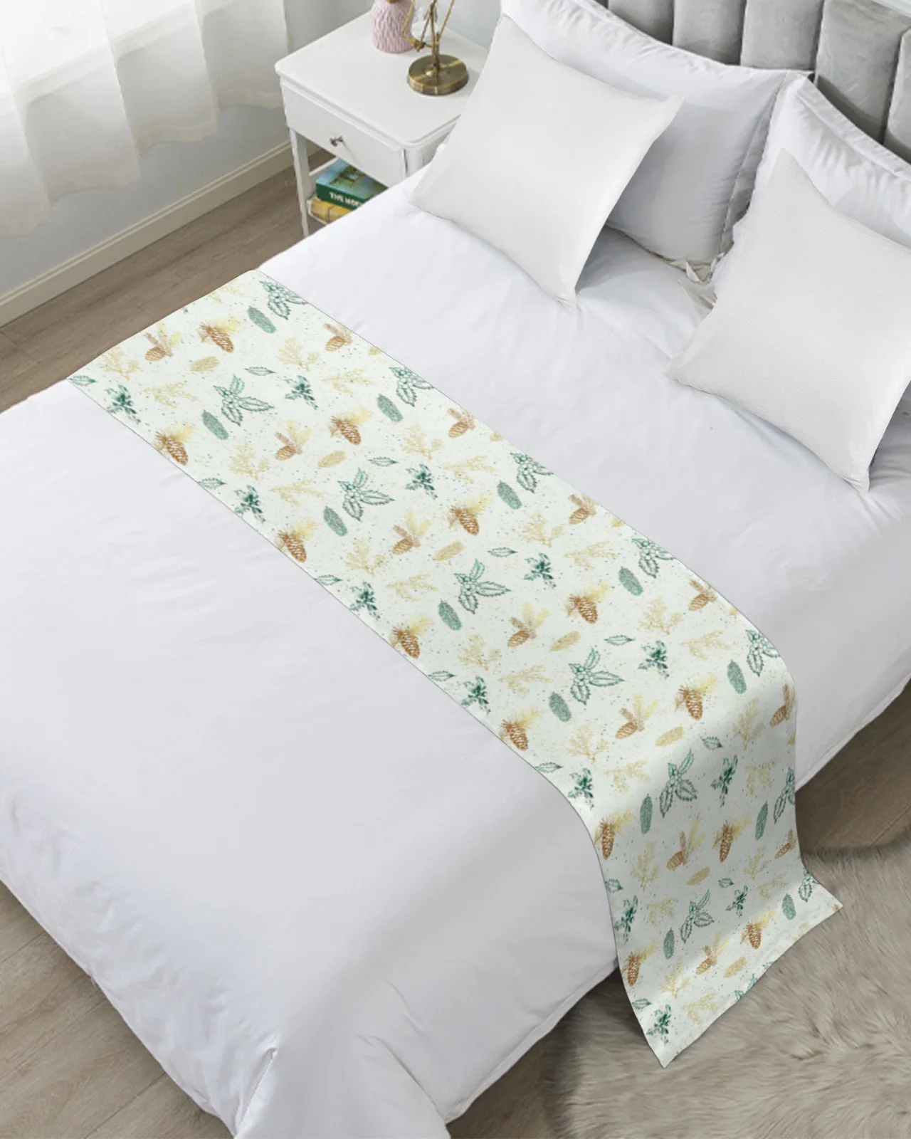 Christmas Flower Watercolor Leaf Bud Bed Runner Luxury Hotel Bed Tail Scarf Decorative Cloth Home Bed Flag Table Runner