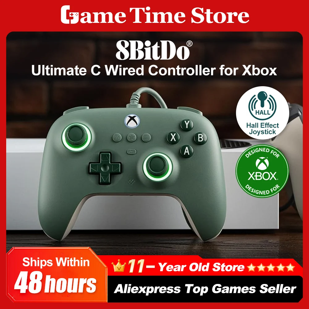 8bitdo-ultimate-c-xbox有線ゲーミングコントローラー（シリーズs-x、one、pc、windows-10-11対応）有線ホール効果ジョイスティック、rgbライティングリング搭載