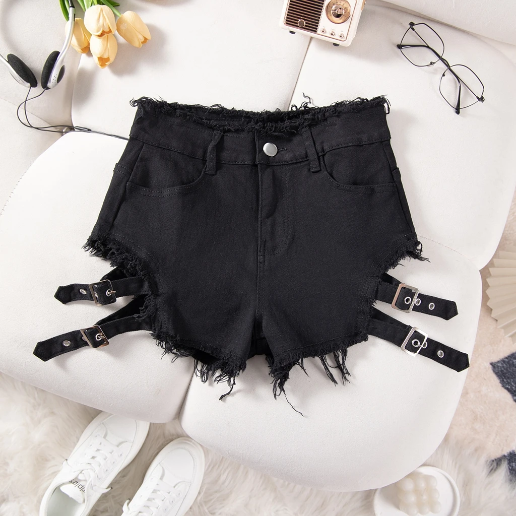 

шорты y2k Summer Sexy Club Women High Waist Denim Shorts Letter Embroidery Hole Design Slimming Effectiveness Nightclub Fashion
