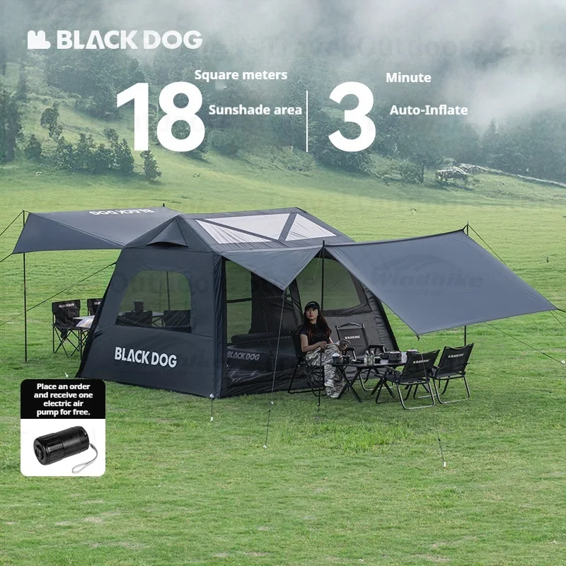 BLACKDOG Upgrade Reinforced Inflatable Camping Tent Black-Coated ​​Storm-Resistant Automatic inflation Overnight With Snow Skirt