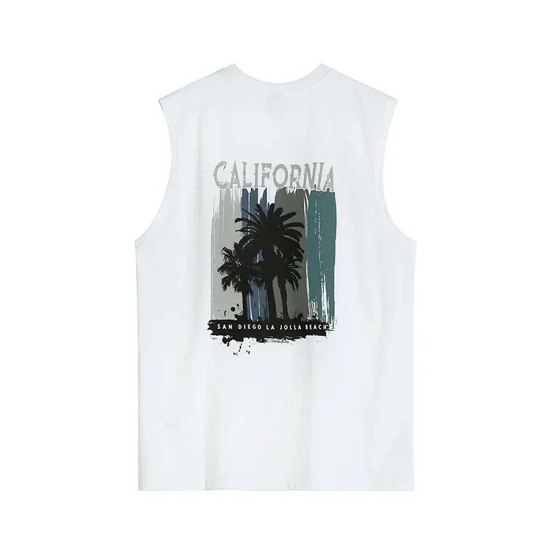 Summer beach ruffian vest men's loose sports sleeveless t-shirt Korean trend cotton crew neck shoulder