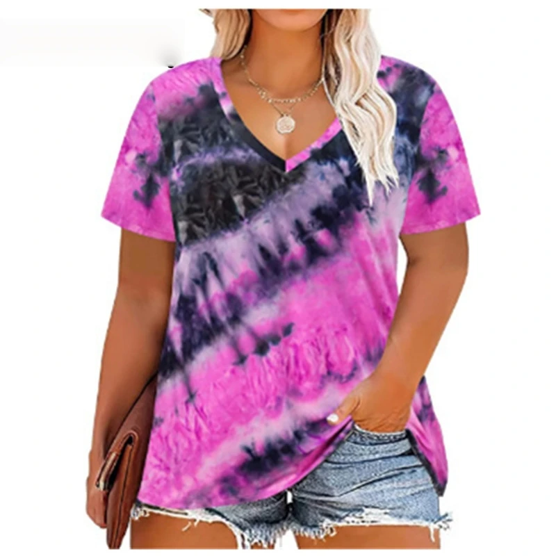 

Summer Women Color Splashed Ink 3D Print 3D Print T-Shirt Casual Street V-Neck Short Sleeve Clothing Loose Oversized Tops Tee