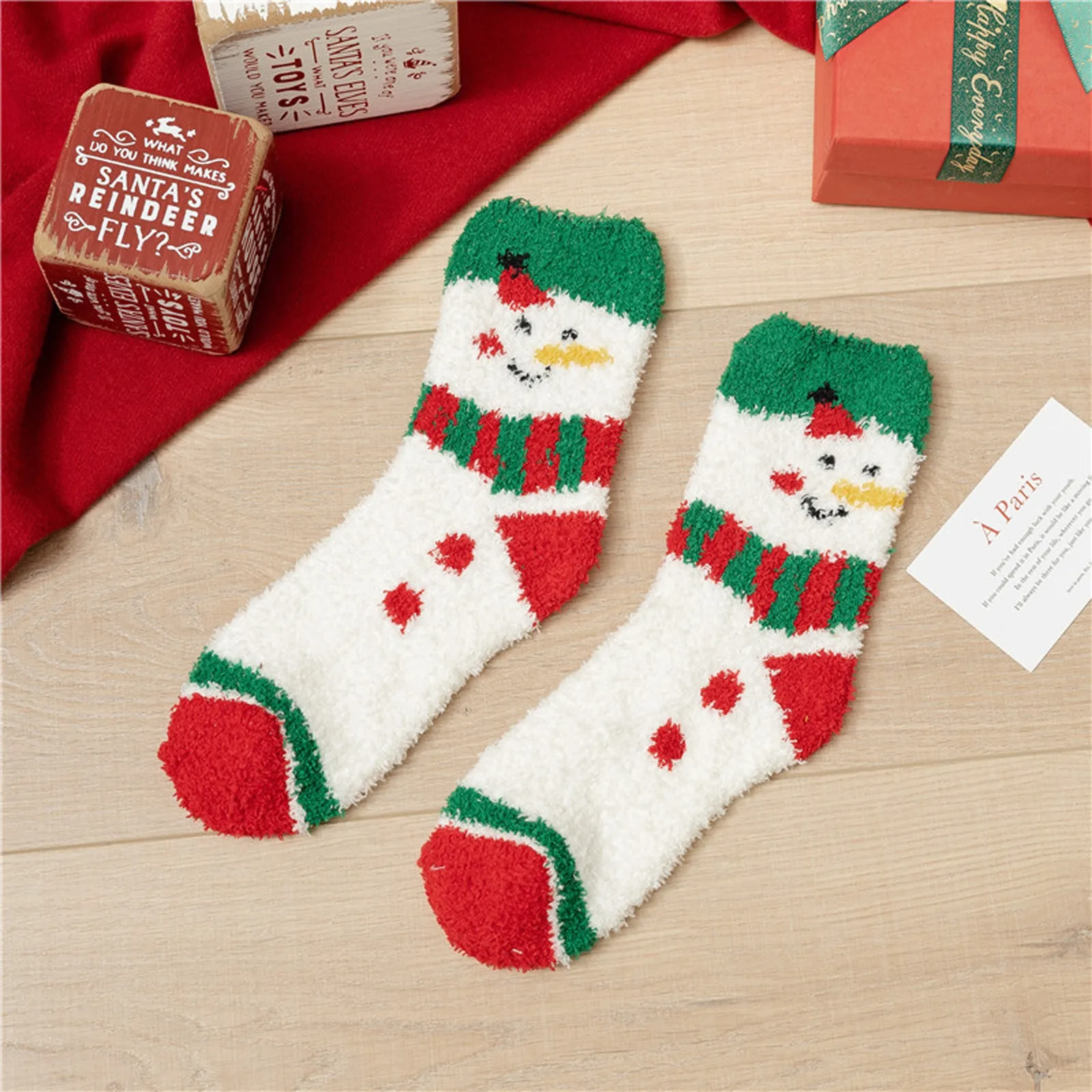 Warm Fuzzy Women Socks Soft Christmas Print Pattern Winter Kawaii Thick Fluffy Terry Cute Cotton Socks Xmas Gift