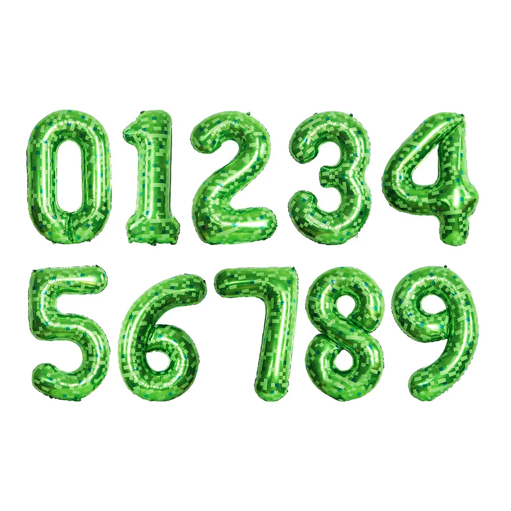 40 بوصة العملاق الأخضر بكسل شبكة مينر تحت عنوان الرقمية الألومنيوم احباط بالونات 0-9 يمكن استخدامها لحفلات أعياد الميلاد والذكرى السنوية #4