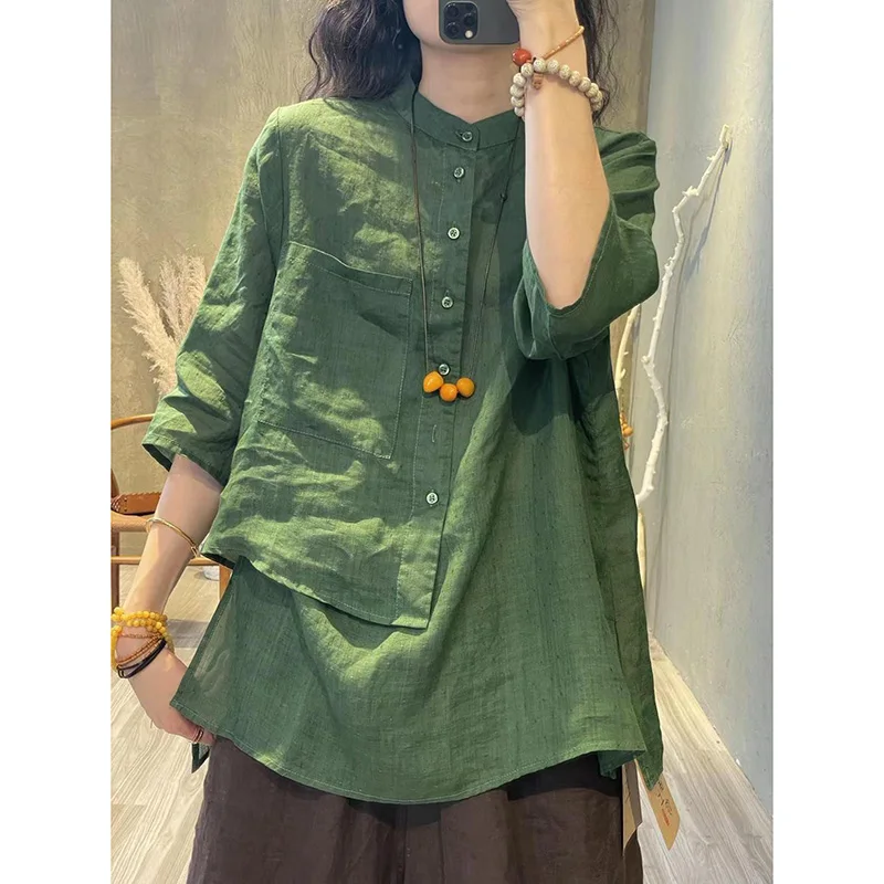 Fashion O-Neck Button Spliced All-match Asymmetrical Shirt Women's Clothing 2023 Summer New Loose Casual Tops Irregular Blouse