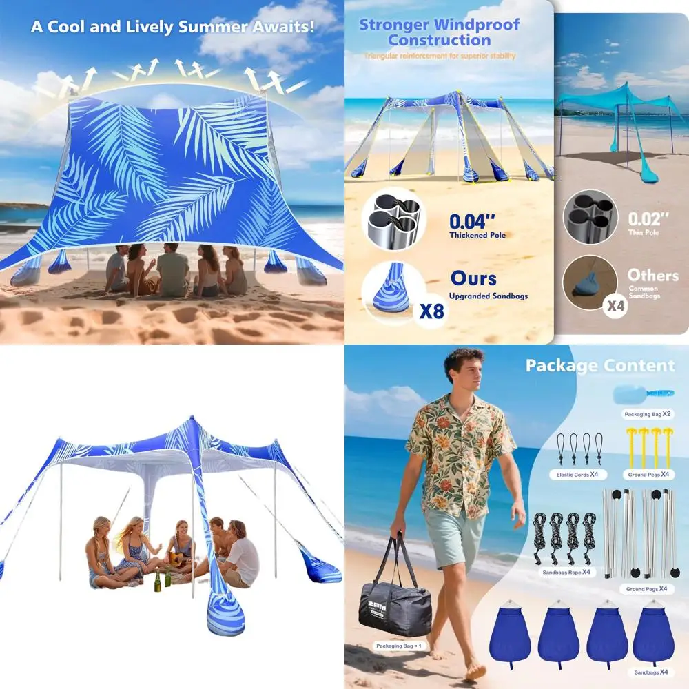 

Большая семейная пляжная палатка UPF 50+, 10x10 футов, с 8 мешками с песком и лопаткой, идеально подходит для пикников, кемпинга и рыбалки