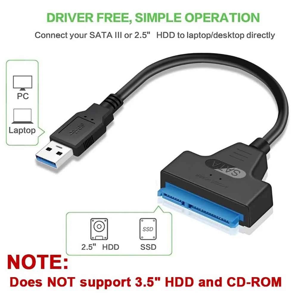 25 Inch External HDD SSD Hard Drive Adapter USB 30 to SATA Cable Hard Disk Adapter for Data Transfer and Backup