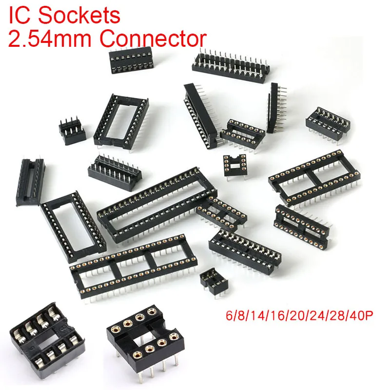 10PCS IC Sockets 2.54mm Connector 8 14 16 18 20 24 28 40 Pin DIP Socket Chips Base Integrated Circuit Socke Adapter Solder Type