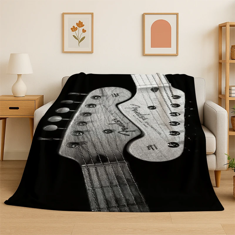 Retro Fender Logo Guitar Instruments Music Flannel Blanket Soft Warm Throw Blanket for Bedroom Living Room Bed Travel Picnic